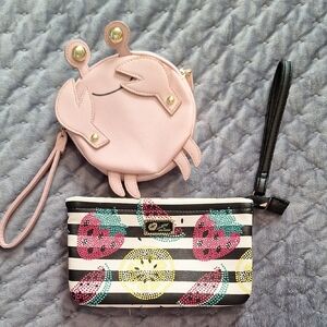 Pink Crab Wristlet and Striped Fruit Pouch